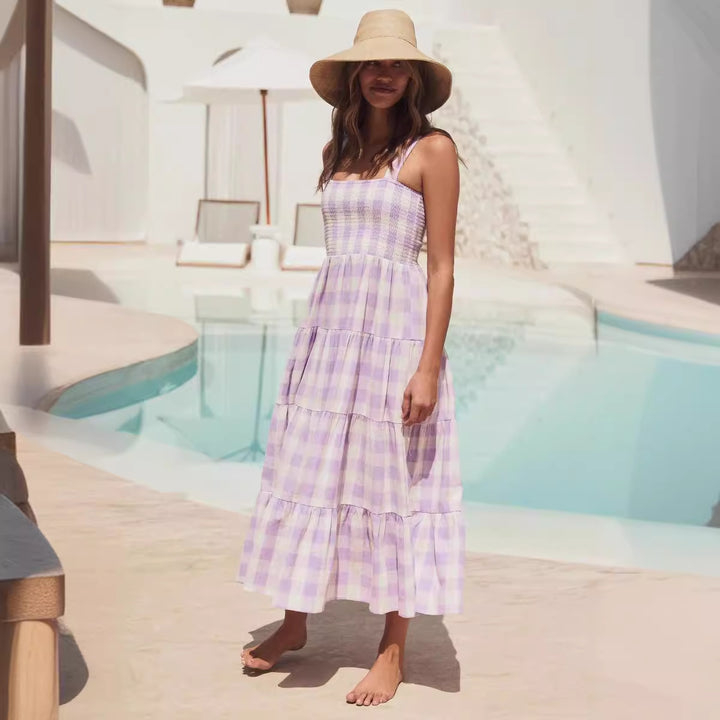 Damen Sommerliches Maxikleid mit kariertem Design und Trägern Drune