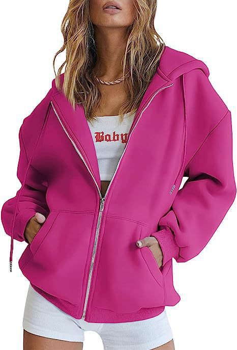 Damen nan übergroße Kapuzenjacke mit durchgehendem Reißverschluss und Kängurutaschen Drune