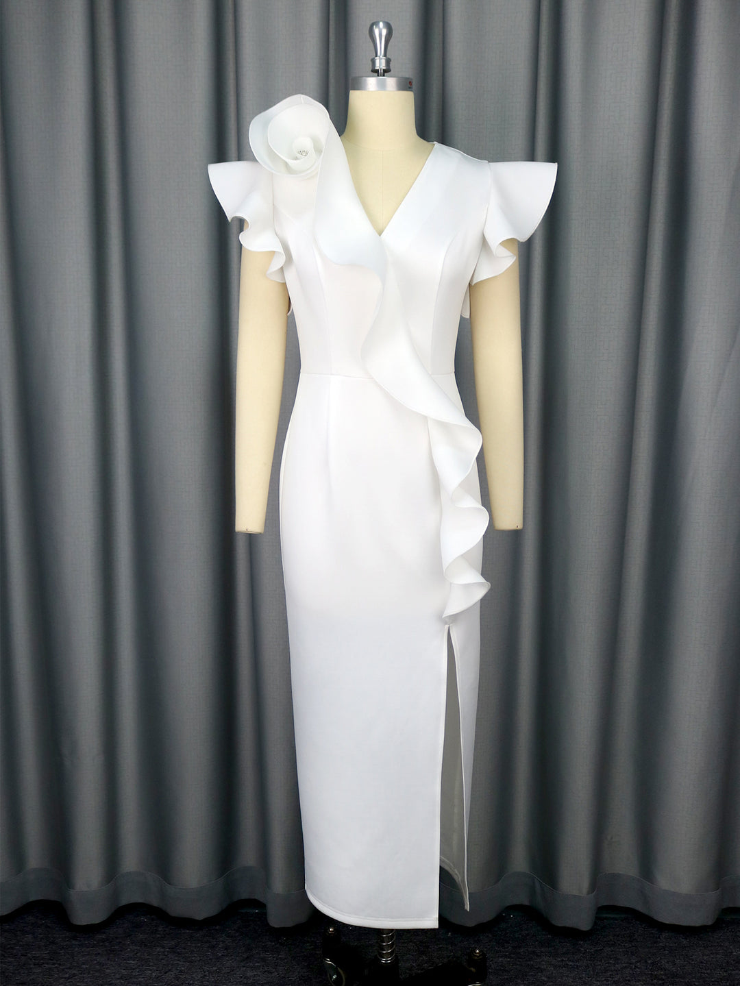 Damen elegantes Kleid mit asymmetrischem Rüschendetail Drune