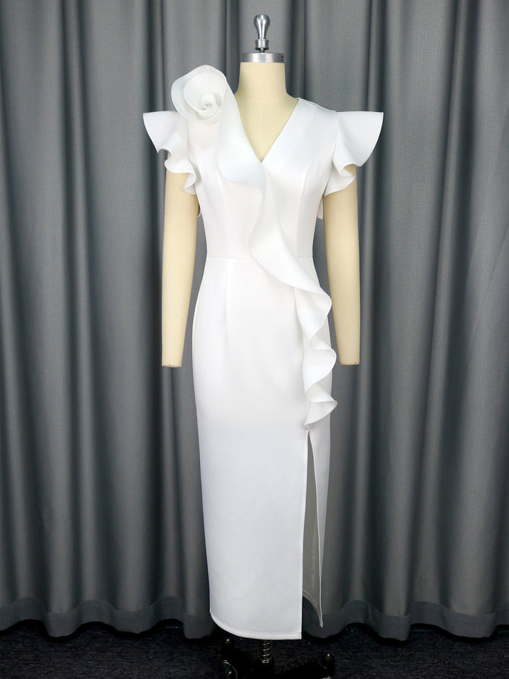 Damen elegantes Kleid mit asymmetrischem Rüschendetail Drune