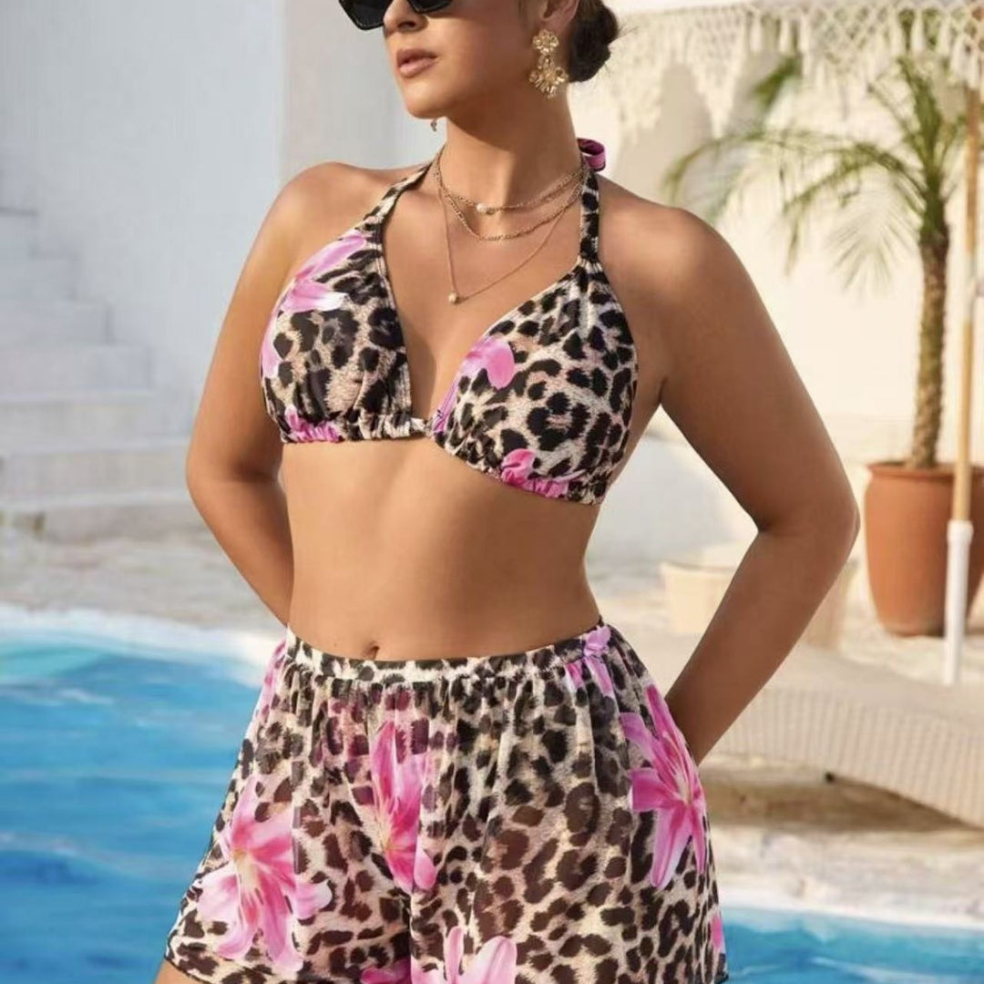 Damen Bikini-Set mit modischem Tiermuster und hoch taillierten Shorts Drune