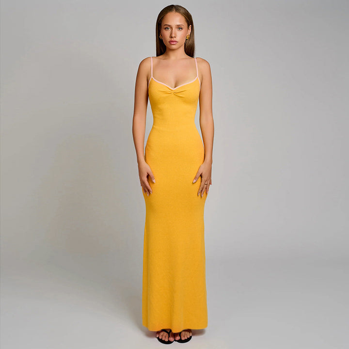 Damen bodenlanges Sommerkleid mit verstellbaren Spaghetti-Trägern und raffiniertem Schnitt Drune