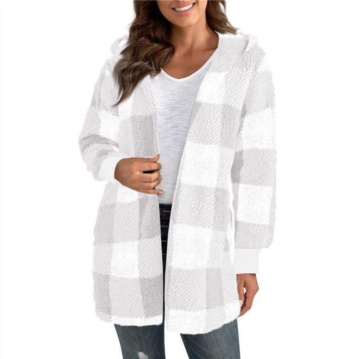Damen Langer Karomantel aus weichem Material Drune