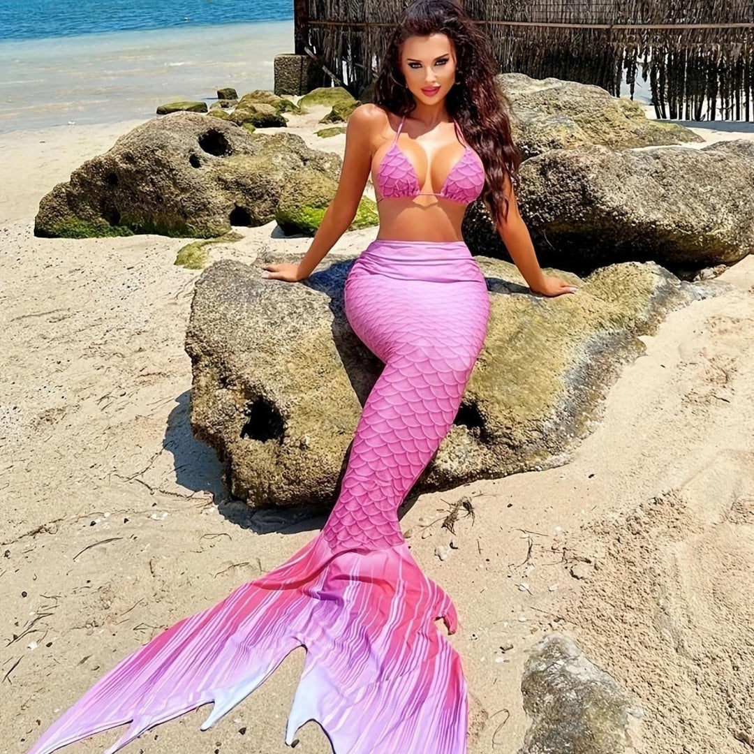 Damen Meerjungfrauen-Bikini mit schimmerndem Schwanzfisch-Muster Drune
