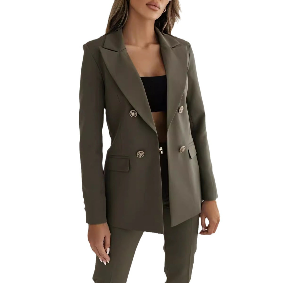 Damen Eleganter Zweireiher Blazer mit goldenen Knöpfen Drune
