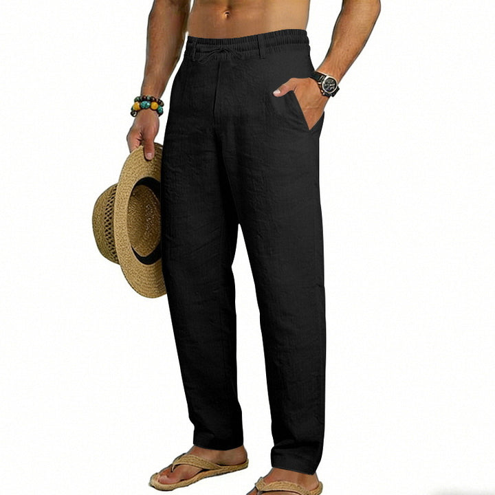 Herren nan luftige Leinen-Relaxhose mit elastischem Komfortbund und geradem Bein Drune