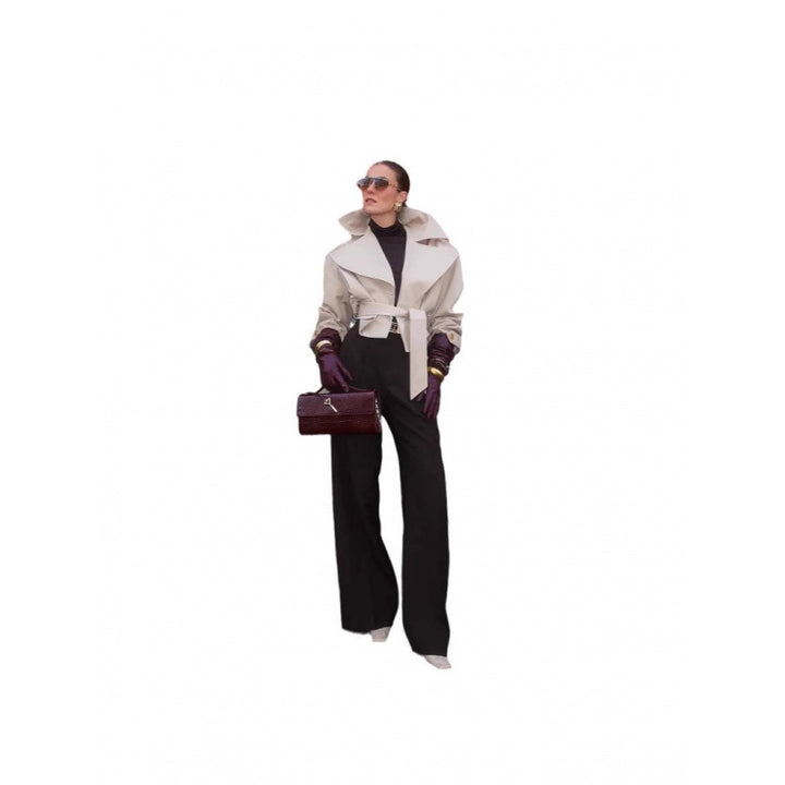 Damen modische Trenchjacke mit breitem Kragen und Taillengürtel Drune