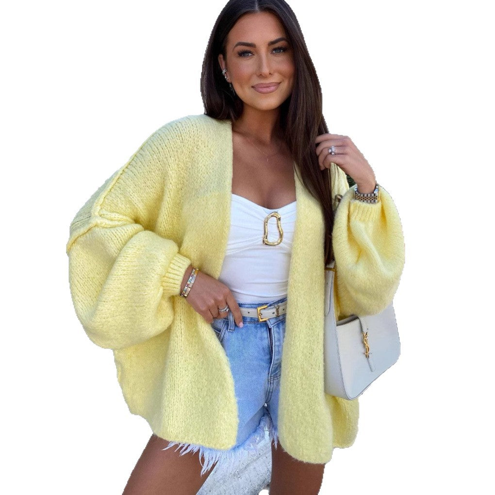 Damen oversized Strickjacke mit lässigen Ballonärmeln und strukturiertem Material Drune