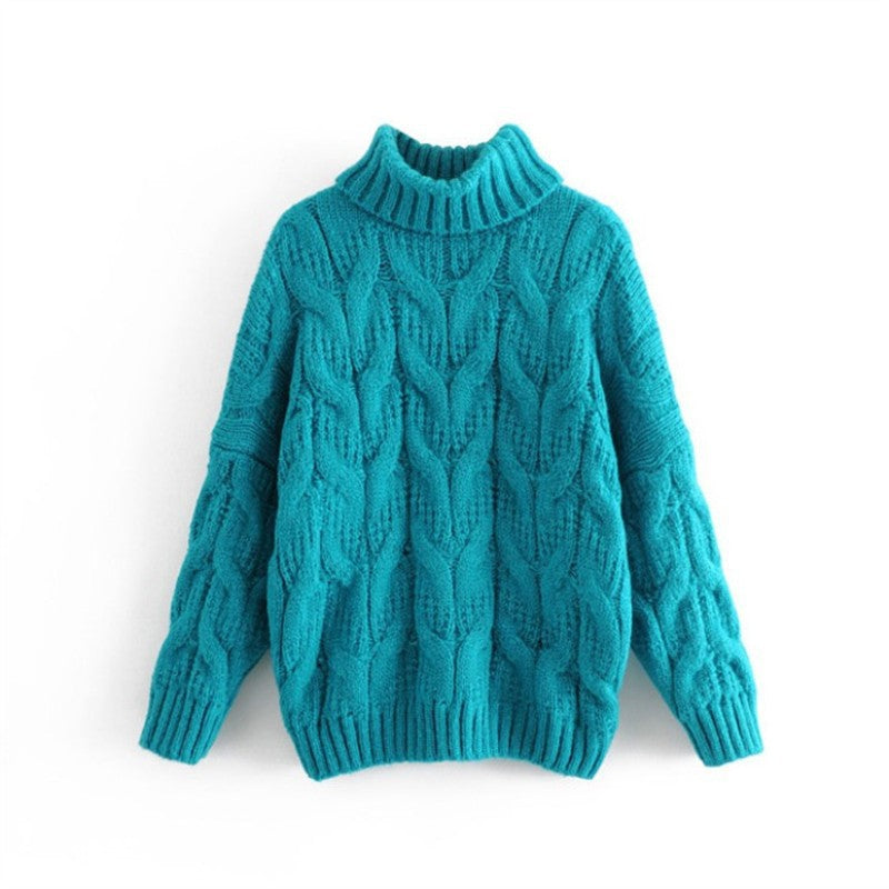 Damen Grobstrickpullover mit hohem Kragen und elegantem Zopfmuster Drune