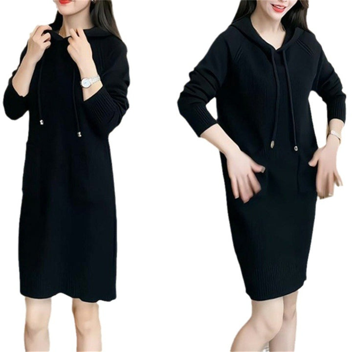 Damen Strickkleid mit Kapuze und praktischen Taschen Drune