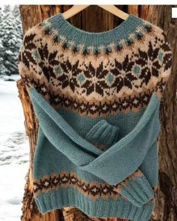 Damen nan Norwegerpullover aus Wollmix mit Rundhalsausschnitt und traditionellem Fair-Isle-Yoke Drune