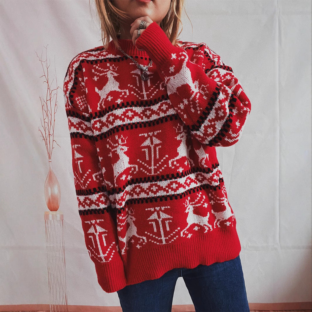 Damen Weihnachts-Pullover im festlichen Norwegermuster mit Rundhalsausschnitt Drune
