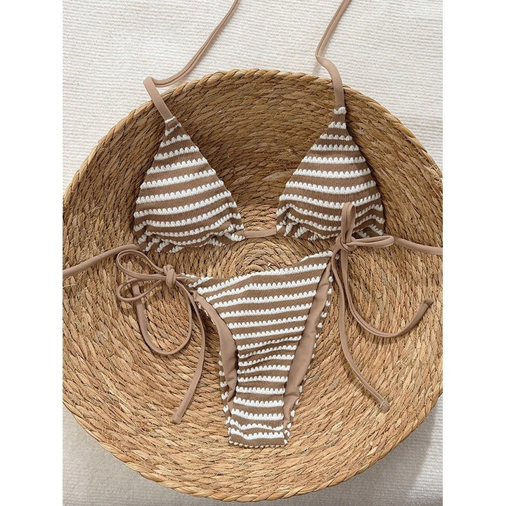 Damen Triangel-Bikini mit verstellbaren Bindebändern und trendigem Streifenmuster Drune