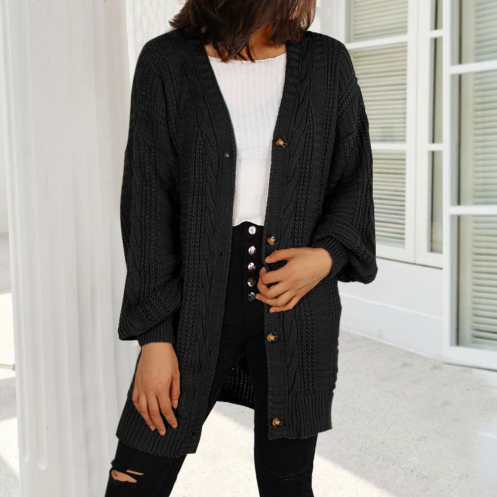 Damen Grobstrick-Cardigan mit eleganter Knopfleiste und weiten Ärmeln Drune