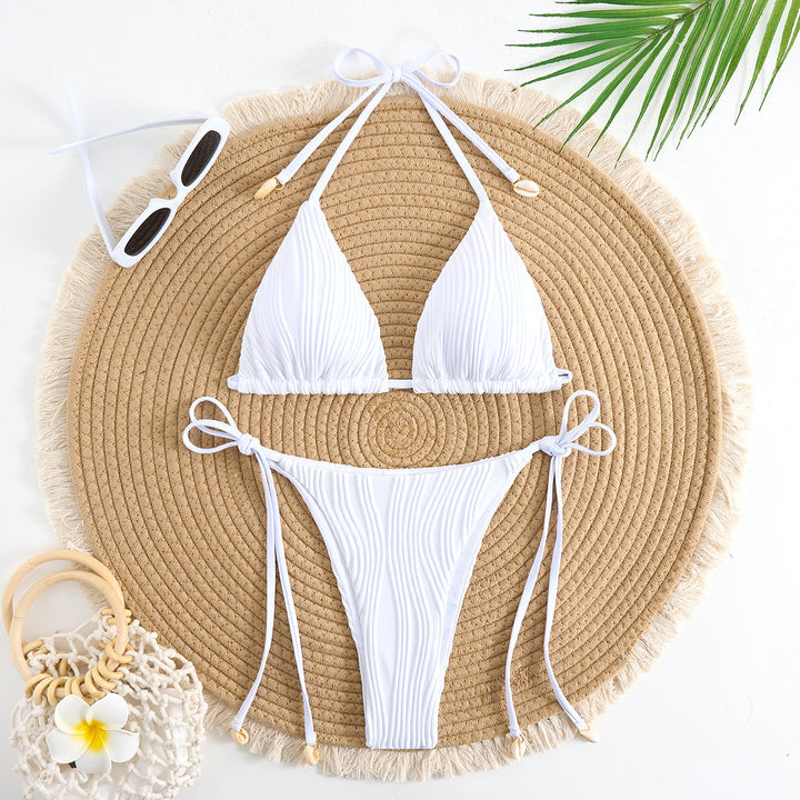 Damen Triangel-Bikini-Set mit verstellbaren Schnürdetails und gekräuseltem Design Drune