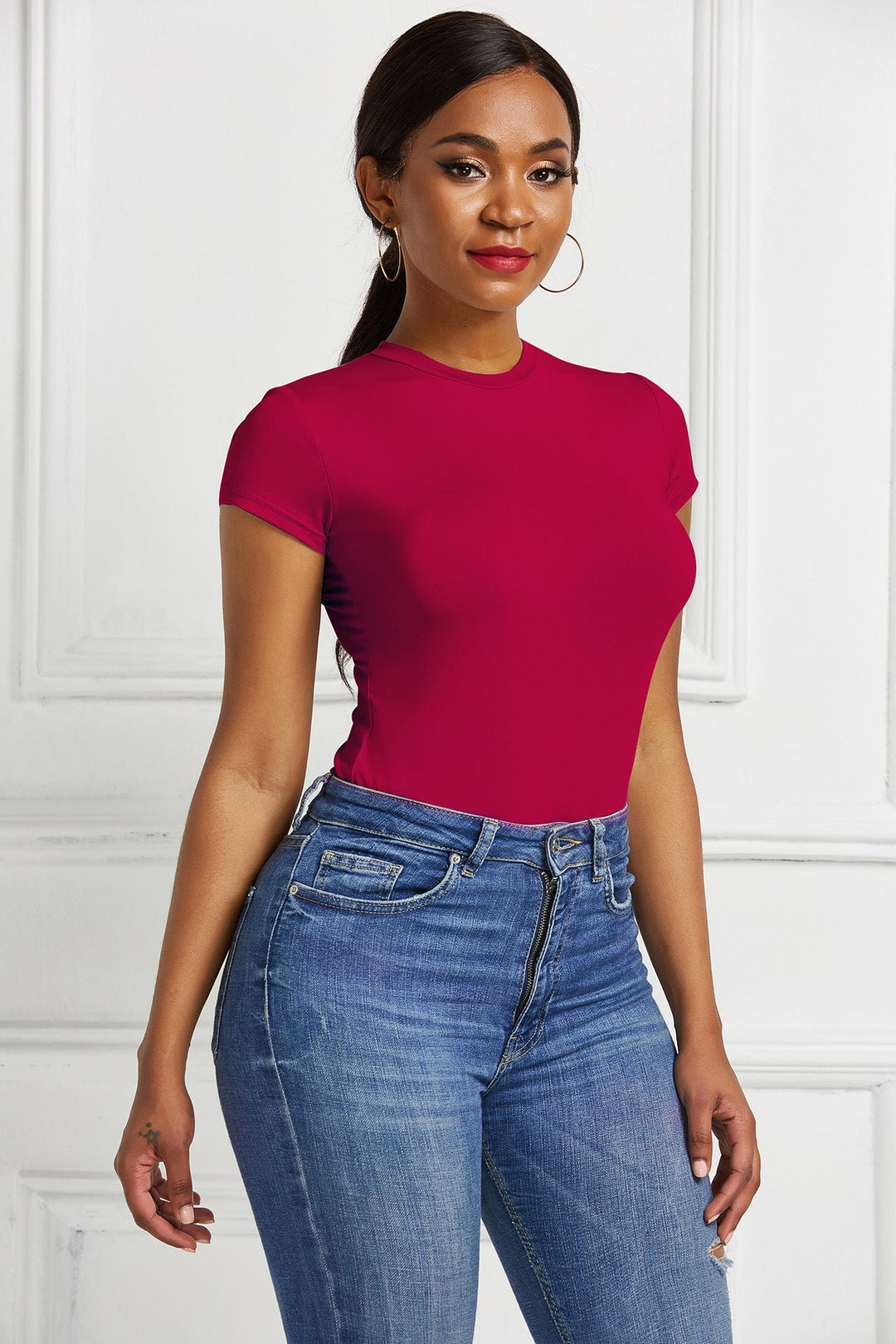 Damen figurbetonter Kurzarm-Bodysuit Drune
