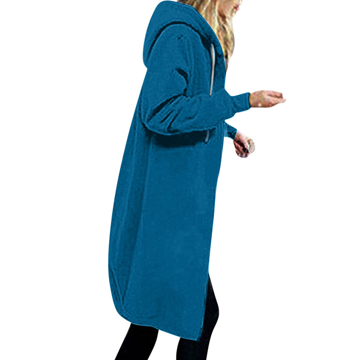 Damen nan langer Oversize Kapuzenmantel mit gerundetem Saum und Reißverschlusstaschen Drune