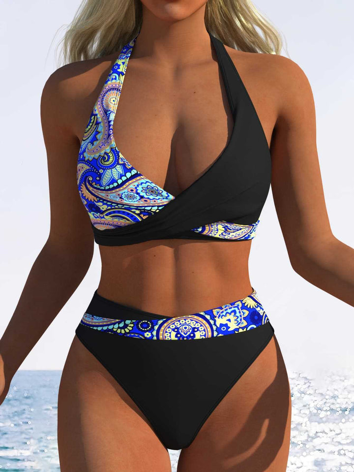 Damen Hoch geschnittenes Bikini-Set mit modischem Wickeloberteil und elastischem Bund Drune