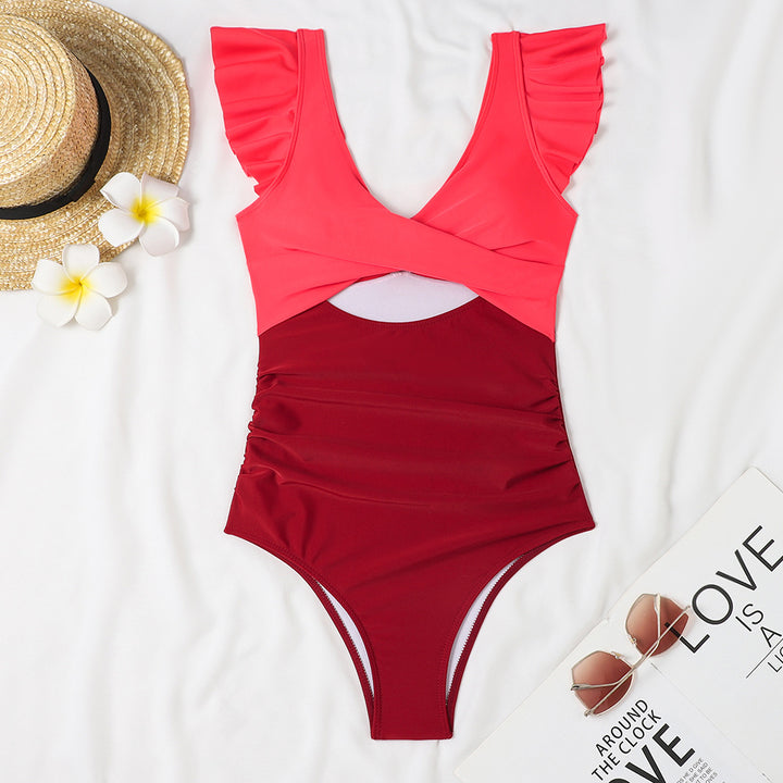 Damen Einteiliger Badeanzug mit elegantem Wickeldesign und femininen Rüschendetails Drune