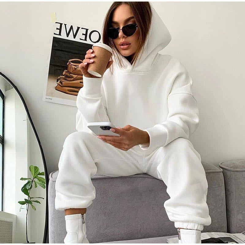 Damen nan kuscheliges Lounge-Set mit Kapuzenpullover und hoher Taillen-Jogginghose Drune