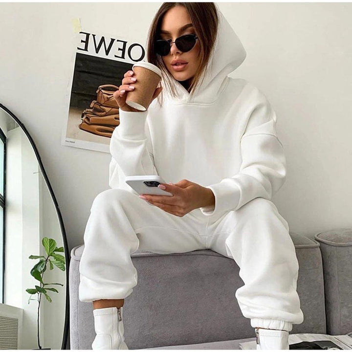 Damen nan kuscheliges Lounge-Set mit Kapuzenpullover und hoher Taillen-Jogginghose Drune