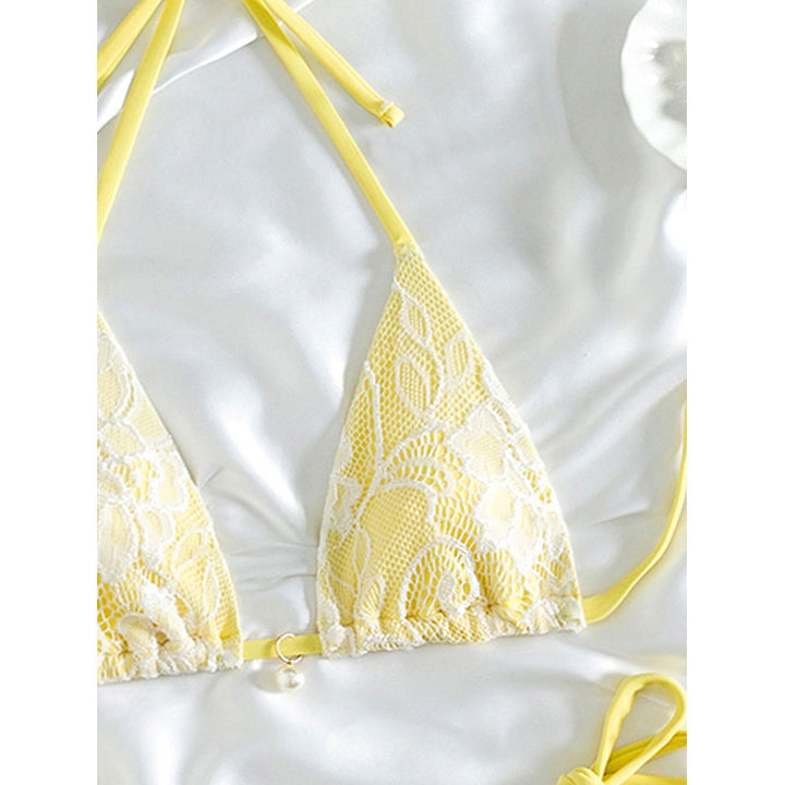 Damen Triangel-Bikini mit feinem Spitzenmuster und verspieltem Schleifendetail Drune