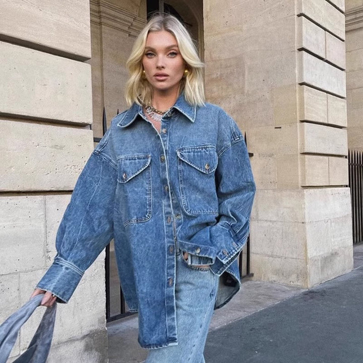 Damen lässige Overshirt-Jacke aus hochwertigem Denim Drune