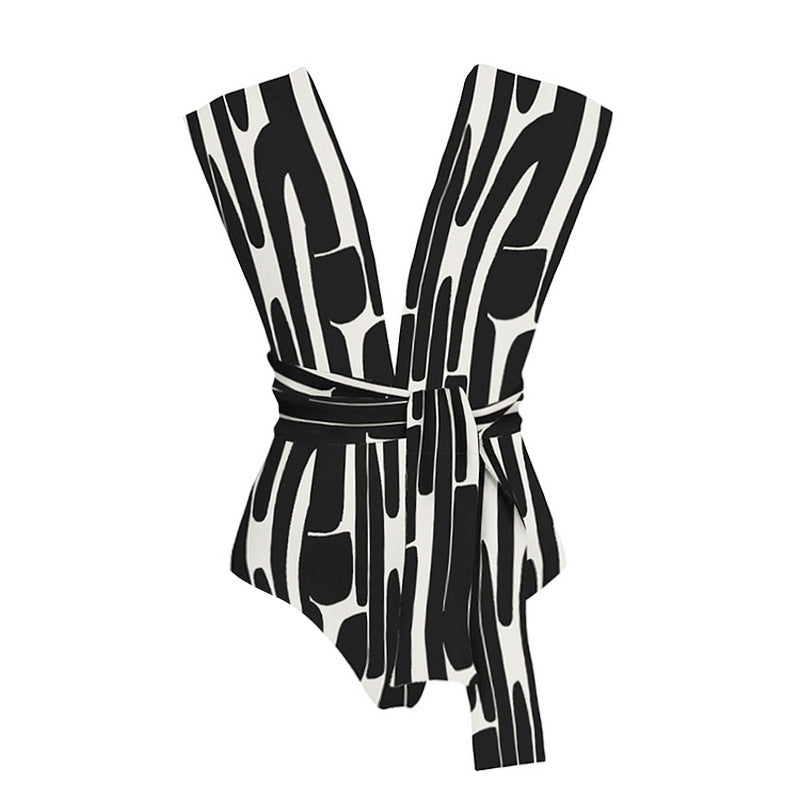 Damen Trendiger Cut-Out Badeanzug mit breiten Trägern und Bindegürtel Drune