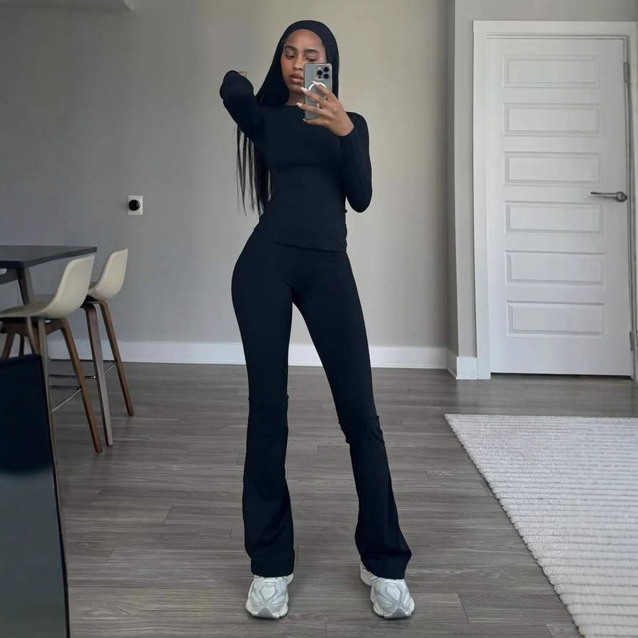 Damen sportlicher Bodysuit mit langem Arm und ausgestelltem Bein Drune