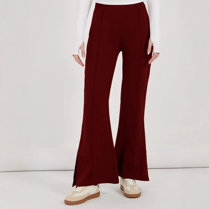 Damen weite Flared-Hose aus strukturiertem Material mit seitlichen Schlitzen Drune