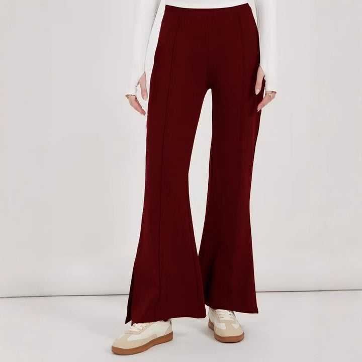 Damen weite Flared-Hose aus strukturiertem Material mit seitlichen Schlitzen Drune