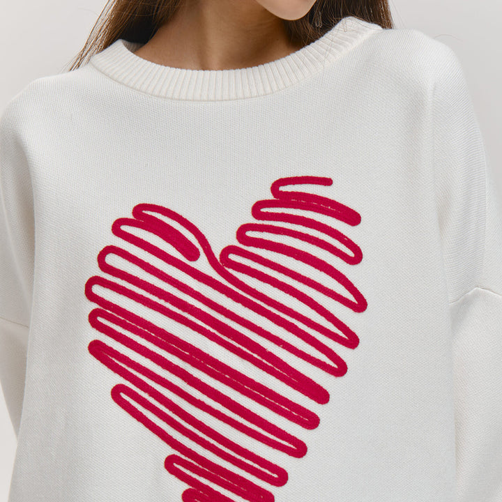 Damen Oversized Pullover mit Herzmotiv und entspanntem Schnitt Drune