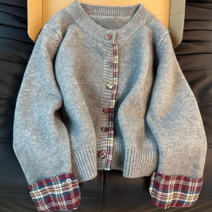 Damen Kuschelige Strickjacke mit Karomuster Drune