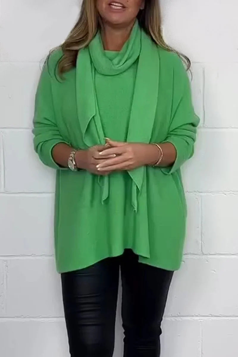Damen Relaxed Fit Pullover mit modischem Schal Drune