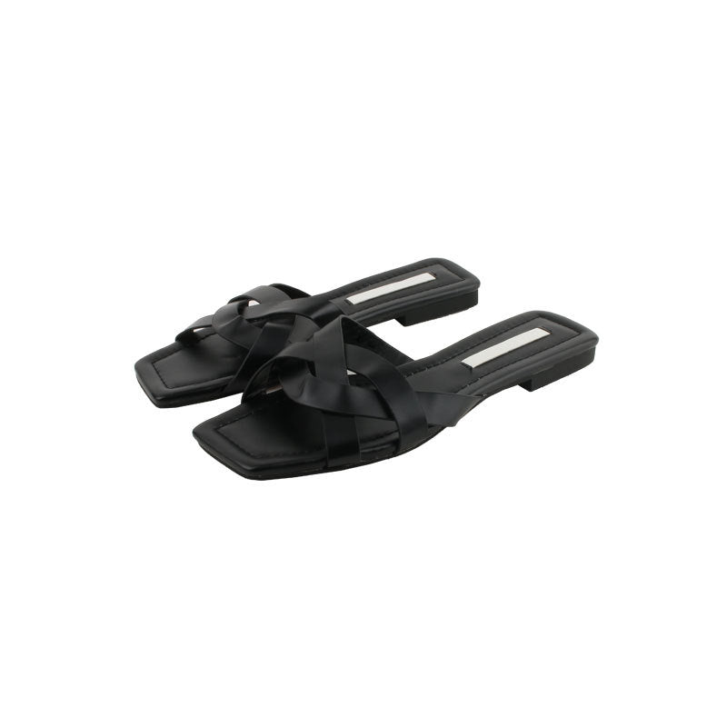 Damen elegante Riemensandalen mit modernem Kreuzdesign und flacher Sohle Drune