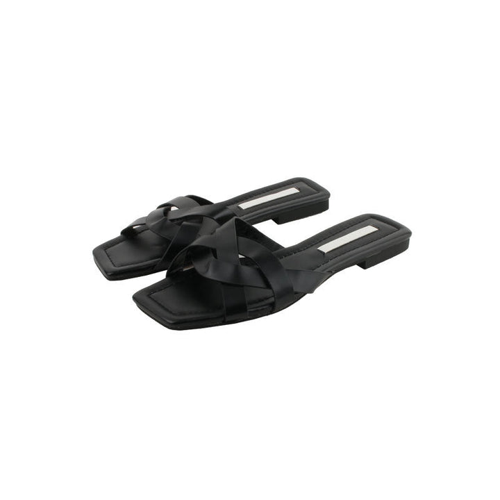 Damen elegante Riemensandalen mit modernem Kreuzdesign und flacher Sohle Drune