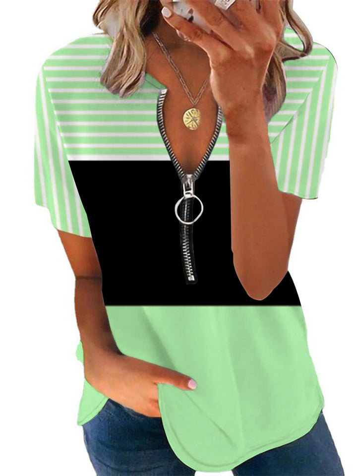 Damen T-Shirt mit Reißverschluss und Musterdetails Drune