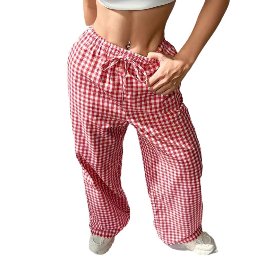 Damen Weite Karohose mit elastischem Bund und schickem Schnitt Drune