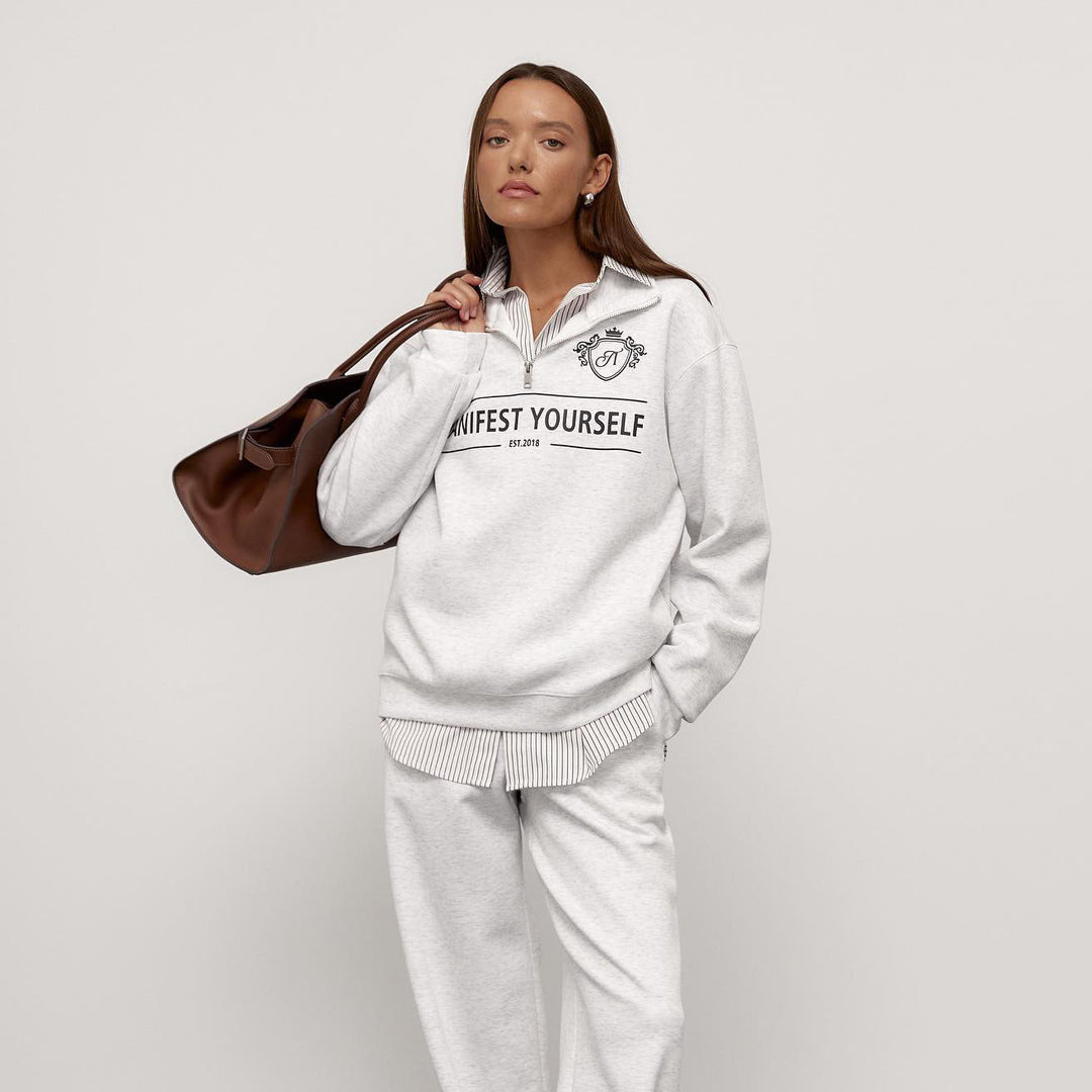 Damen Sweatshirt mit modischem Stehkragen und kreativem Aufdruck Drune