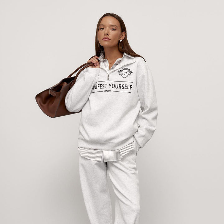 Damen Sweatshirt mit modischem Stehkragen und kreativem Aufdruck Drune