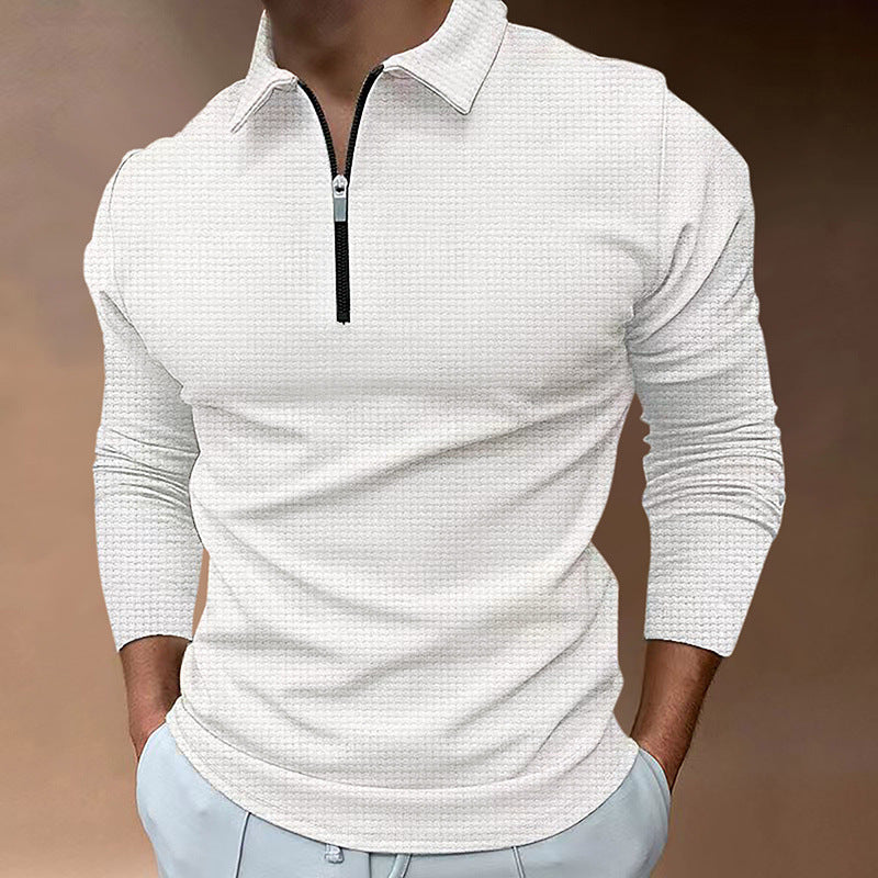 Herren Sportliches Langarm-Henley-Shirt mit Reißverschluss und strukturierter Oberfläche Drune