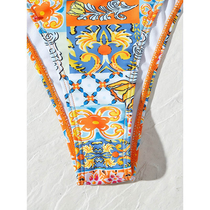 Damen Triangel-Bikini mit buntem Floraldesign und verspielten Bindebändern Drune