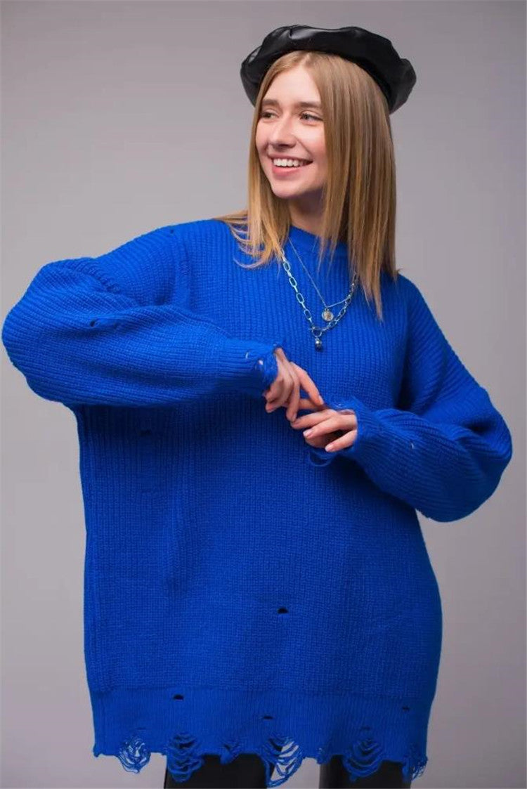 Damen modischer oversized Pullover mit lässigem Strukturmuster Drune