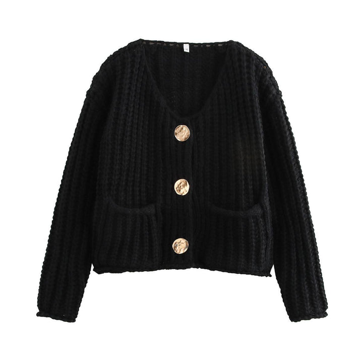 Damen Strickjacke mit dekorativen Knöpfen und seitlichen Taschen Drune
