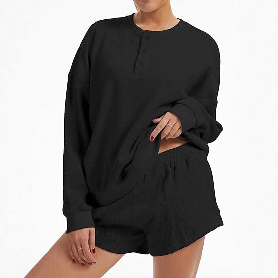 Damen Lässiger Oversized Pullover und Shorts Set Drune