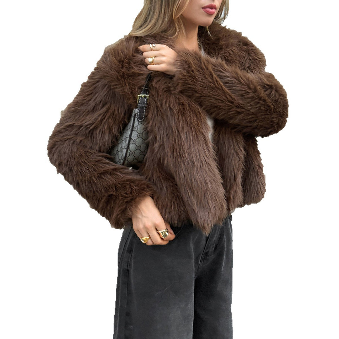 Damen nan kurzer Faux‑Fur‑Mantel mit breitem Stehkragen, dichter Flor und wärmender Innenfütterung Drune