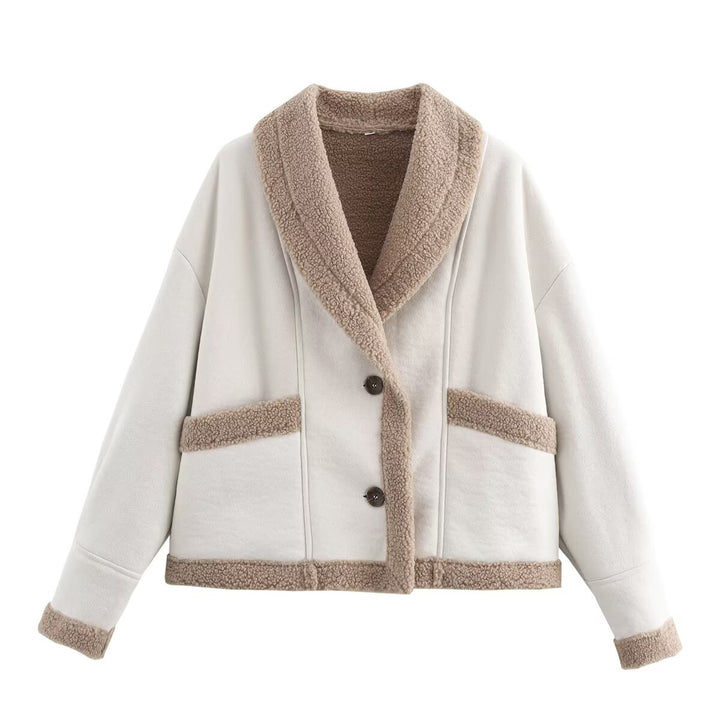 Damen kuschelige Oversized-Jacke mit weichem Innenfutter und eleganter Knopfleiste Drune