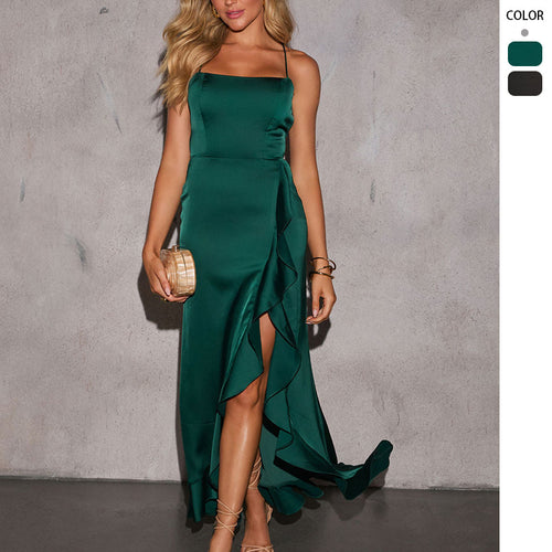 Damen Elegantes Maxikleid mit raffiniertem Rüschendesign und schlankem Schnitt Drune
