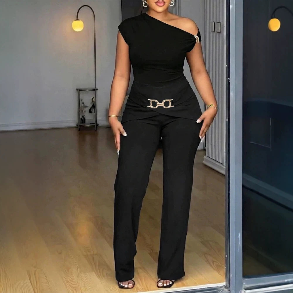 Damen Elegantes One-Shoulder Jumpsuit Drune