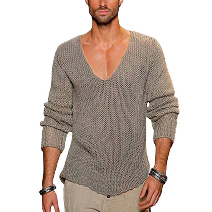 Herren lässiger Strickpullover mit tiefem V-Ausschnitt und komfortablem Schnitt Drune